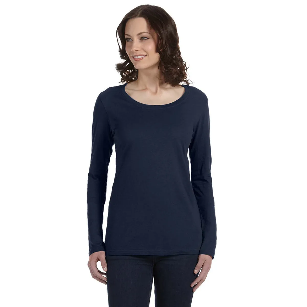 Anvil Women's Navy Ringspun Sheer Long-Sleeve Featherweight T-Shirt