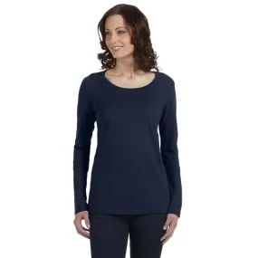 Anvil Women's Navy Ringspun Sheer Long-Sleeve Featherweight T-Shirt