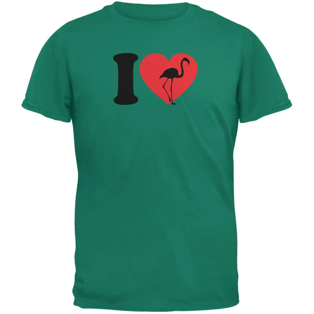 I Heart Love Flamingo Flamingoes Jade Green Adult T-Shirt