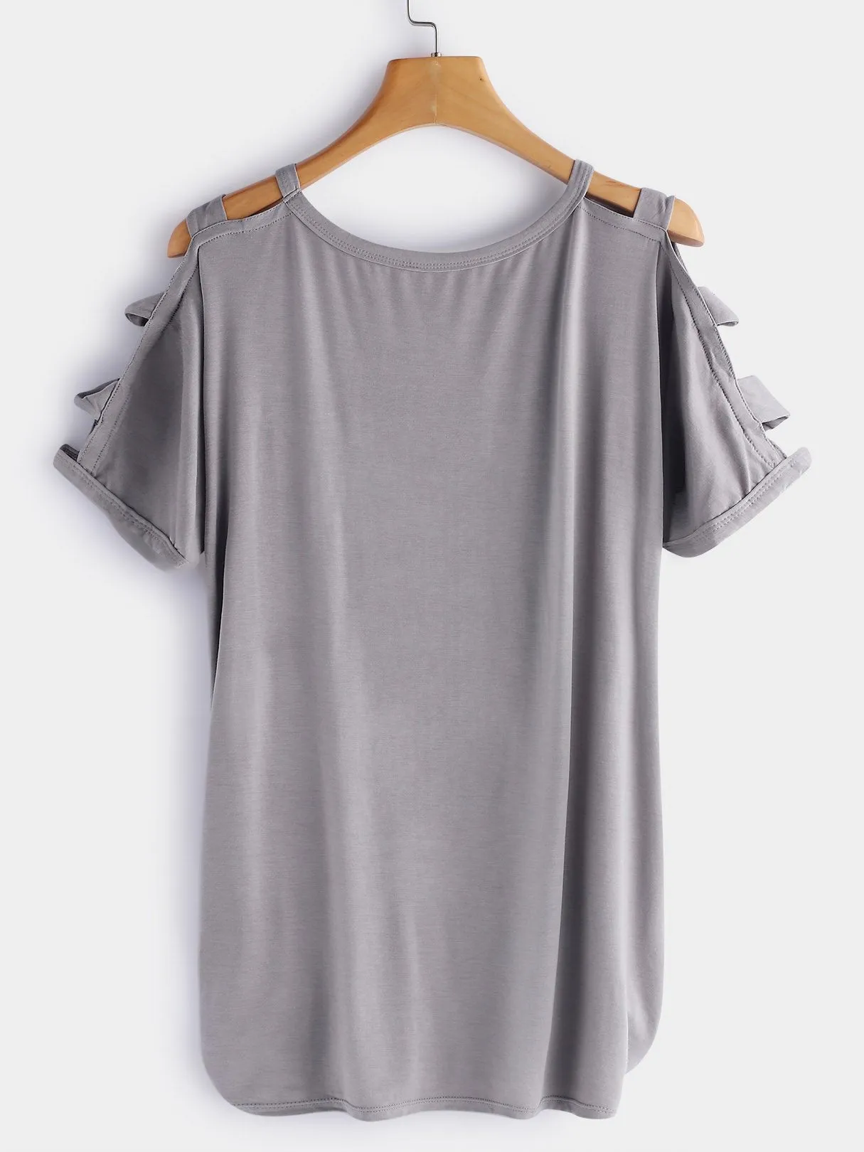 OEM ODM V-Neck Cold Shoulder Plain Hollow Cut Out Pleated Short Sleeve T-Shirts