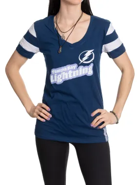 Official Licensed NHL Ladies' Retro Varsity Short Sleeve Vneck Tshirt--Tampa Bay Lightning