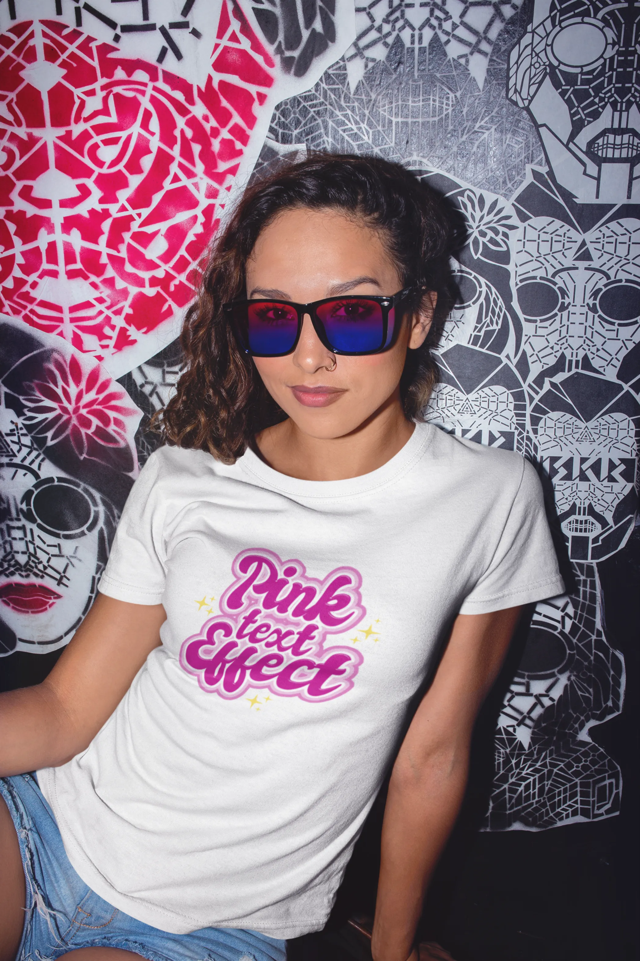 Pink Text Effect Printed T-shirt for women