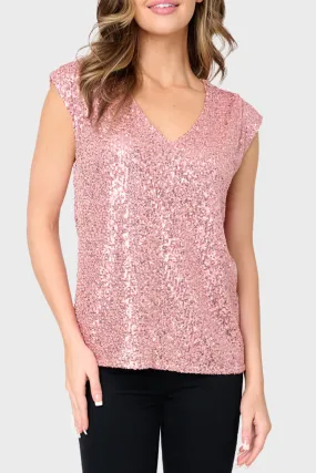 Sparkle And Shine Favorite V-Neck Sequin Tee