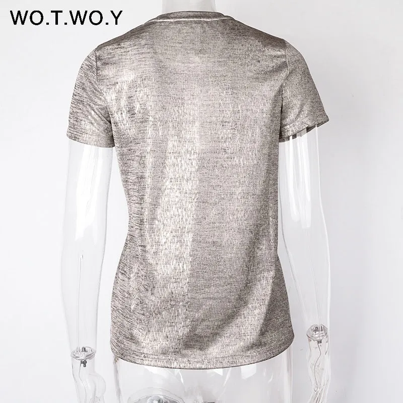 VenusFox Silver Shiny Knitted T Shirts
