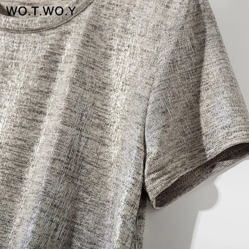 VenusFox Silver Shiny Knitted T Shirts