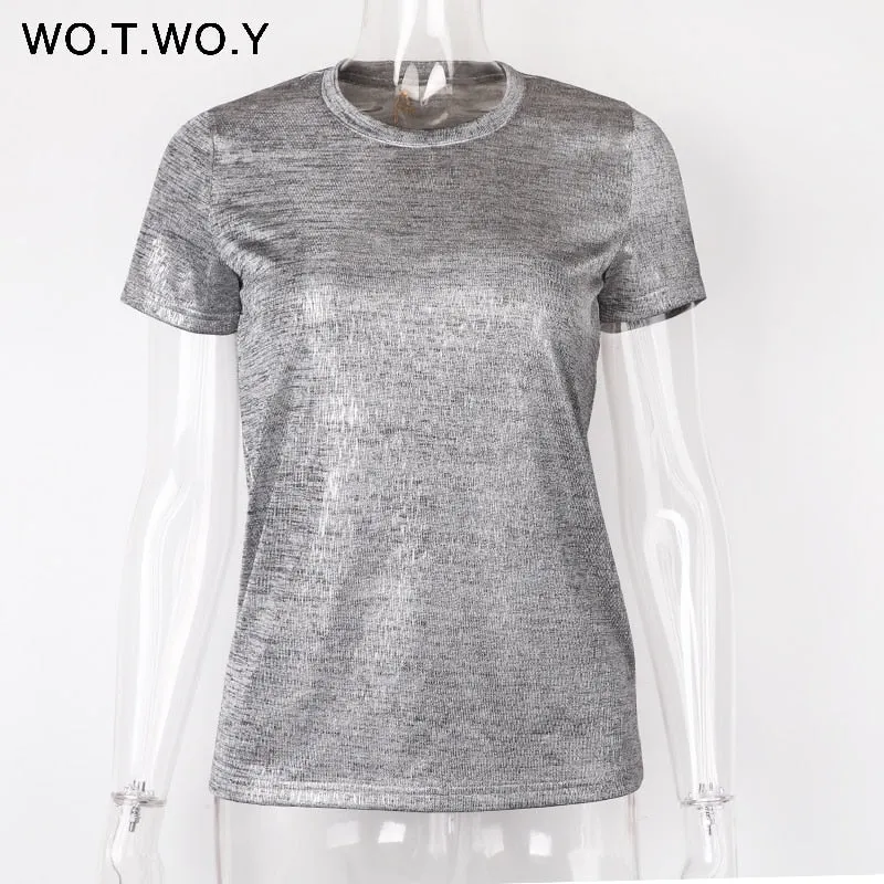 VenusFox Silver Shiny Knitted T Shirts