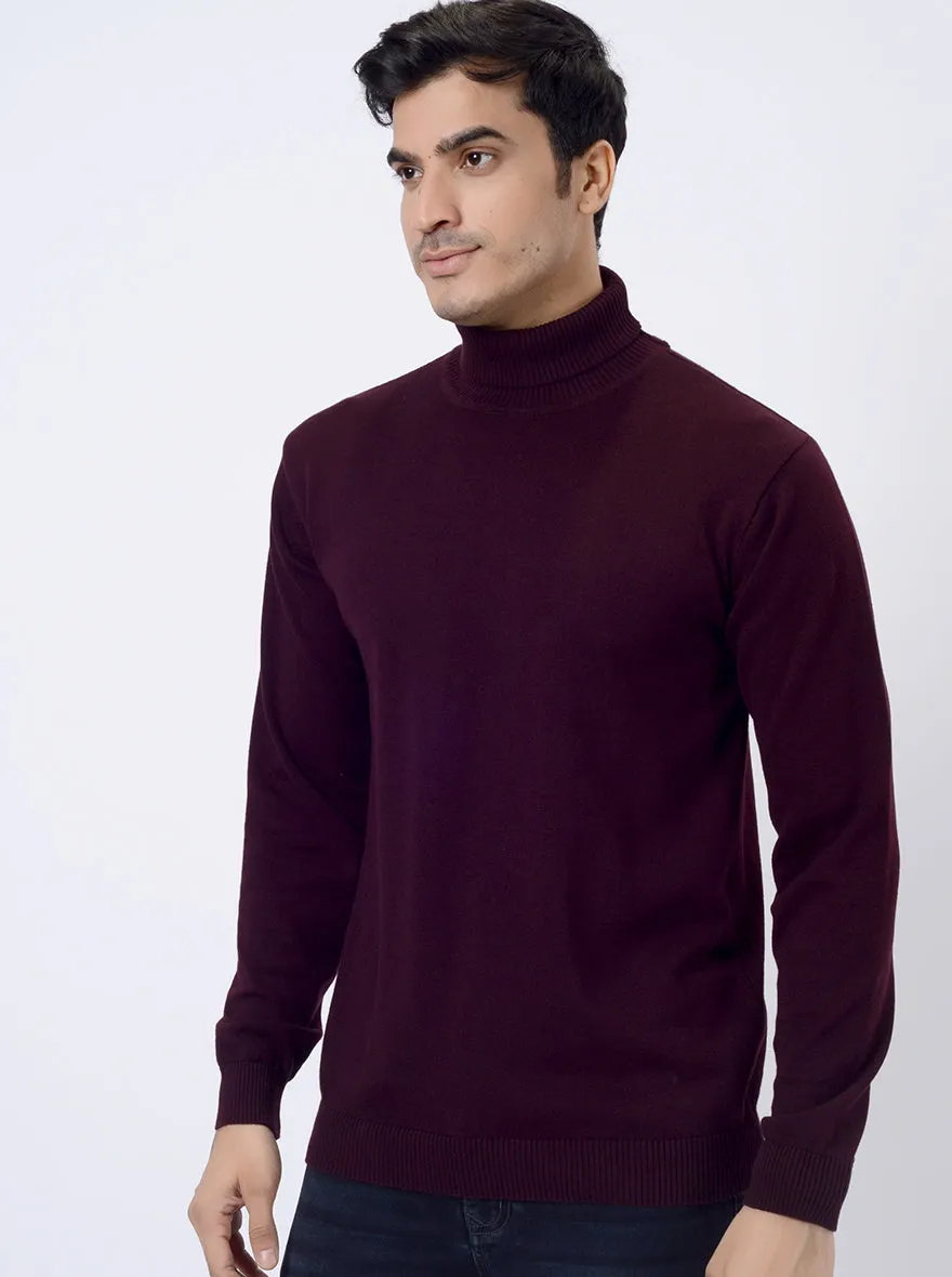 Wine Solid Regular Fit Winter T-Shirt | JadeBlue
